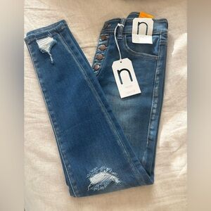 NWT Nature Denim Distressed Ankle Skinny High Rise Jeans size 7/27. Trendy-blue.
